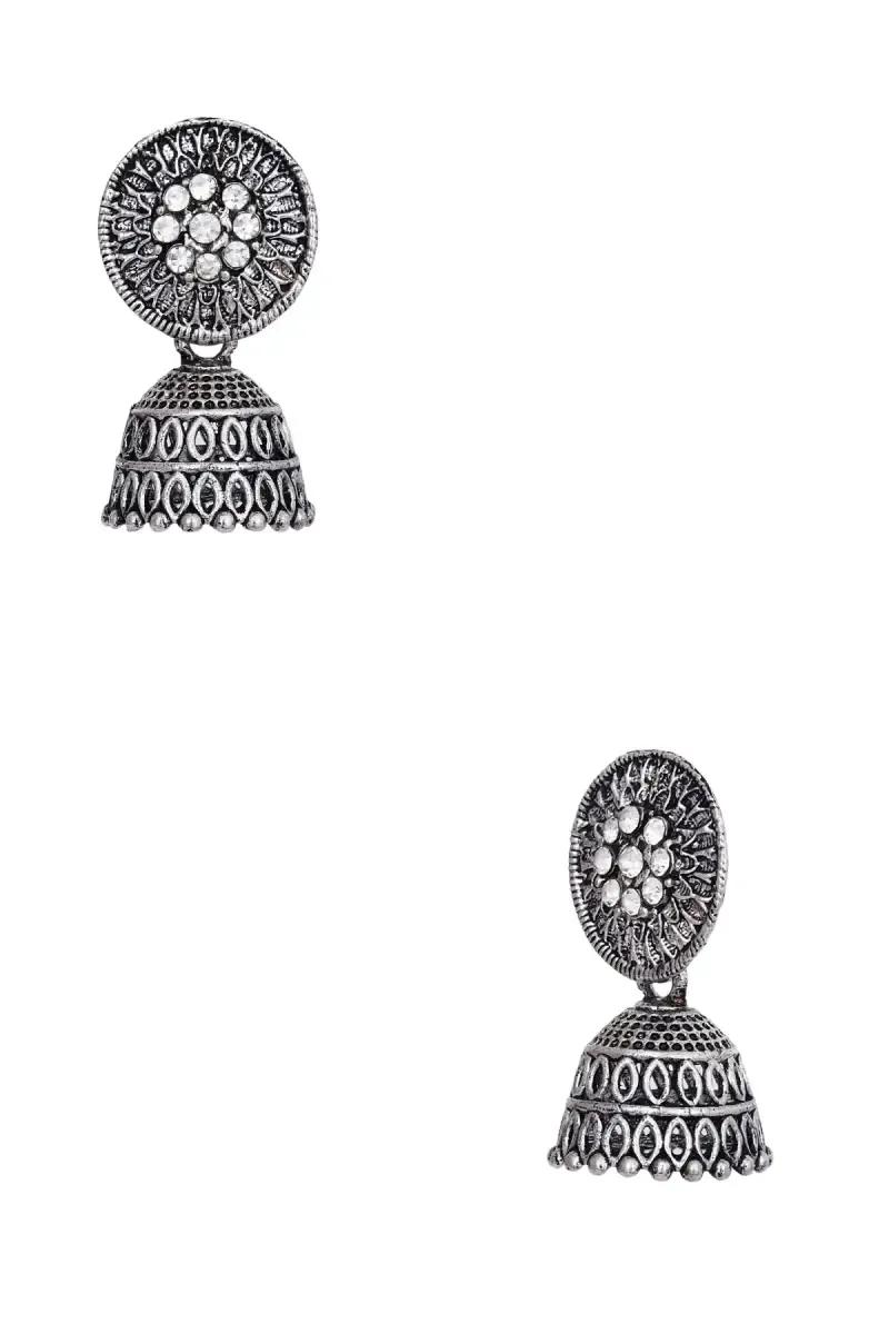 Set of 2 Pairs Oxidised Silver Jhumka Earrings for Women - image 2