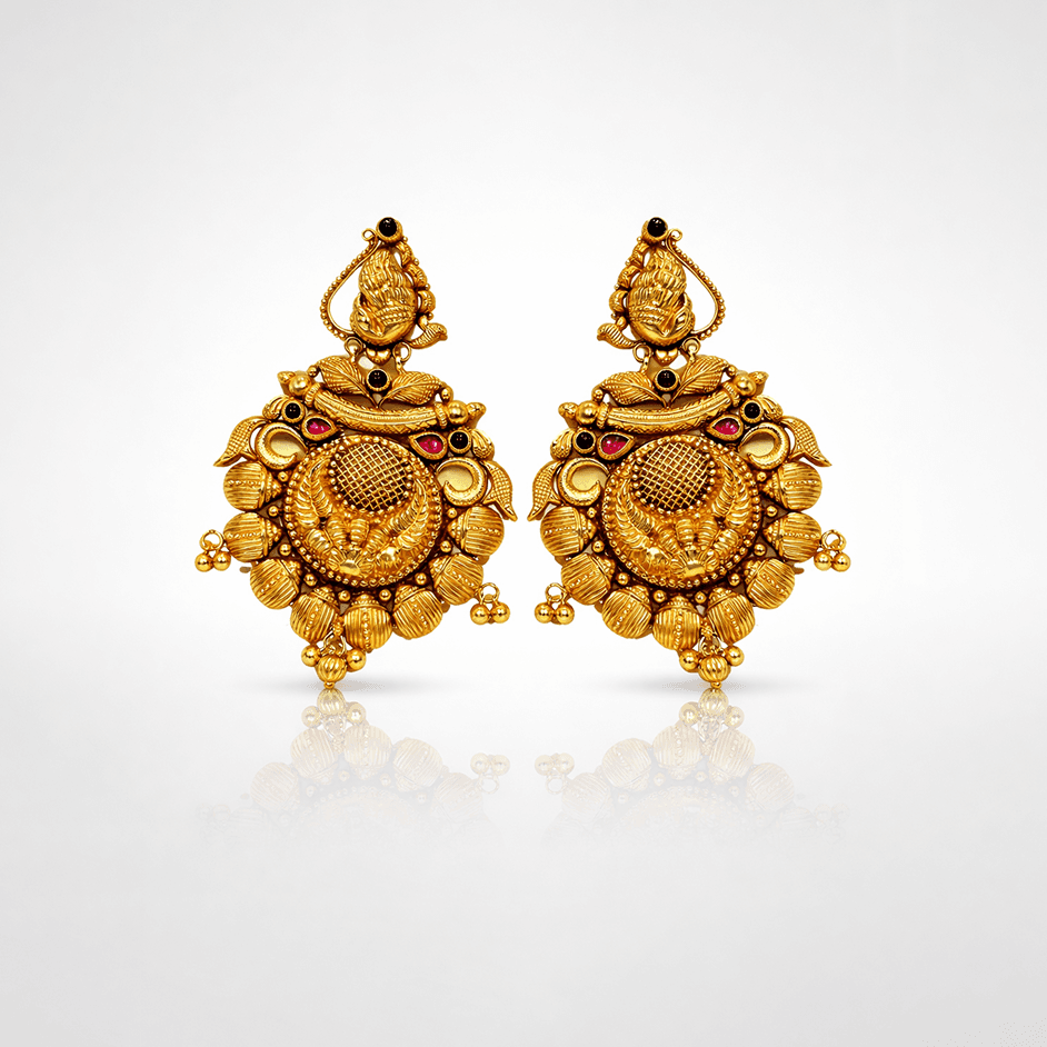 Antique Gold Peacock Chandbali Earrings - image 1