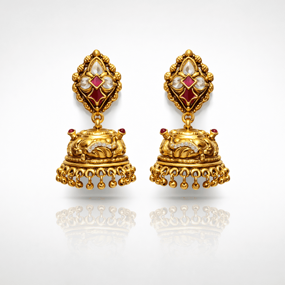 Heritage Ruby Polki Nakshi Jhumkas - image 1