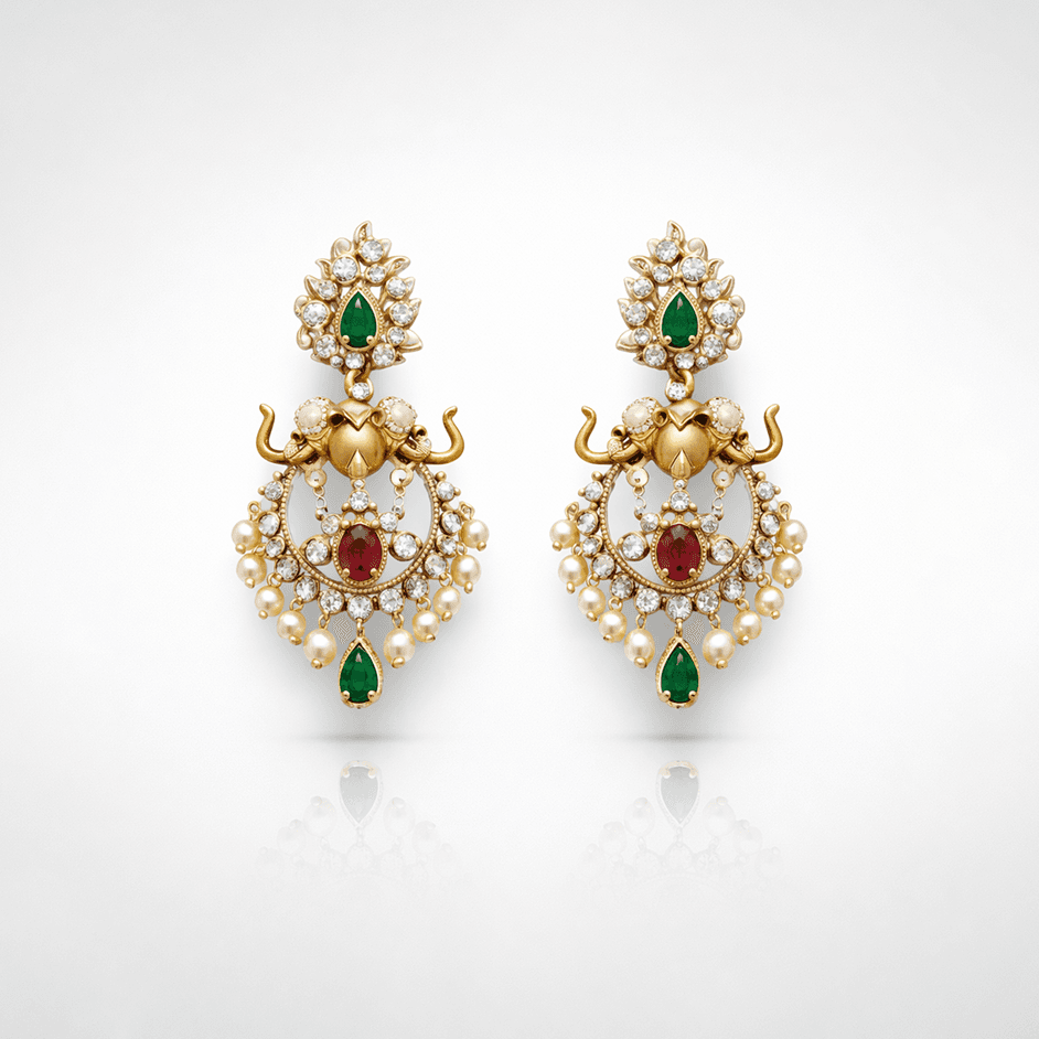 Royal Elephant Motif Chandbali Earrings - image 1