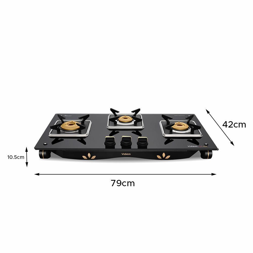 VIDIEM LPG STOVE GLASS TOP 3 BURNER AIR GOLD - image 3