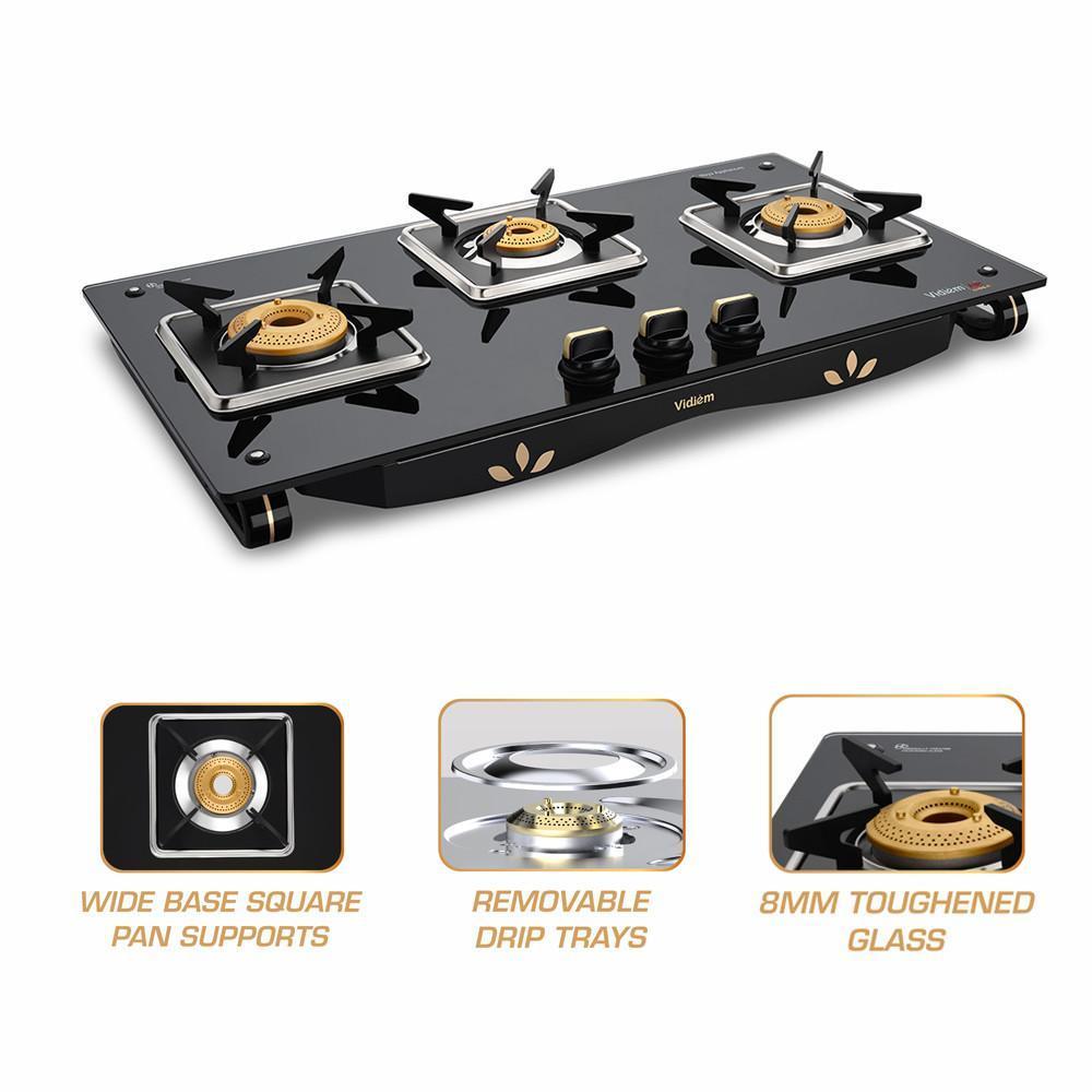 VIDIEM LPG STOVE GLASS TOP 3 BURNER AIR GOLD - image 2