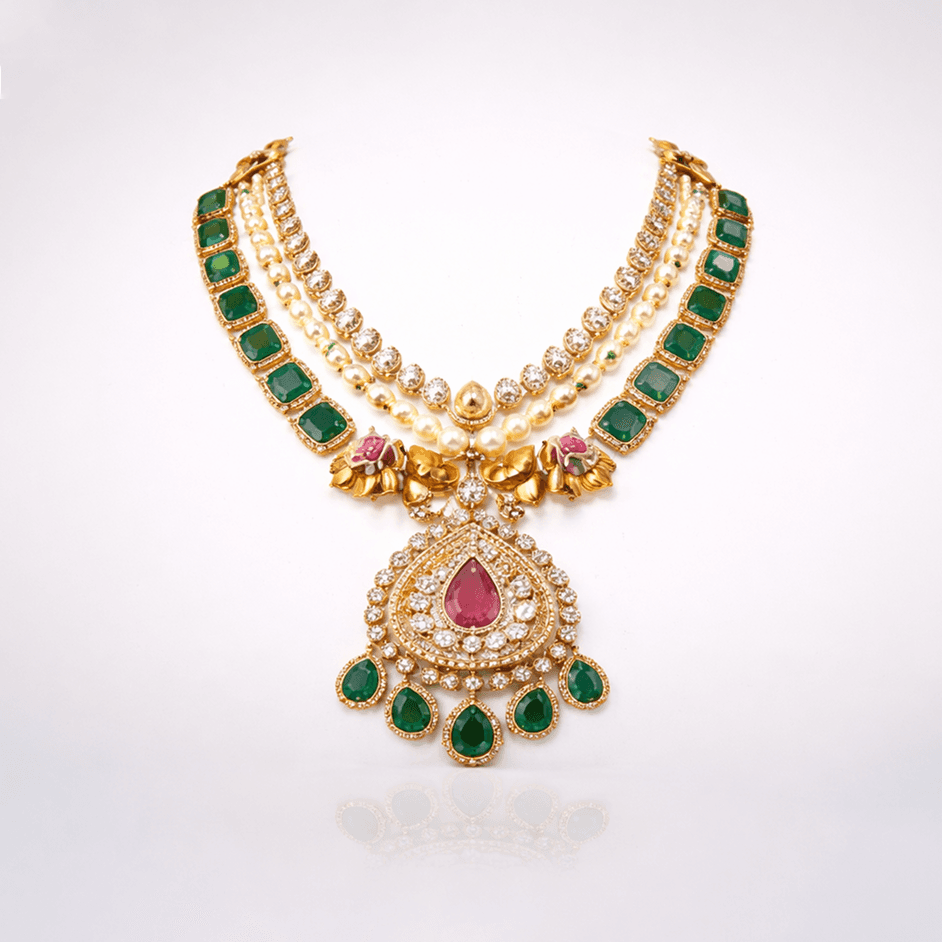 Heritage Elephant Emerald Polki Necklace - image 1