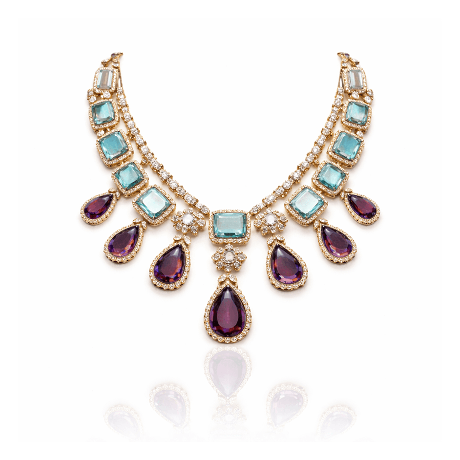 Royal Aquamarine Amethyst Fringe Necklace - image 1