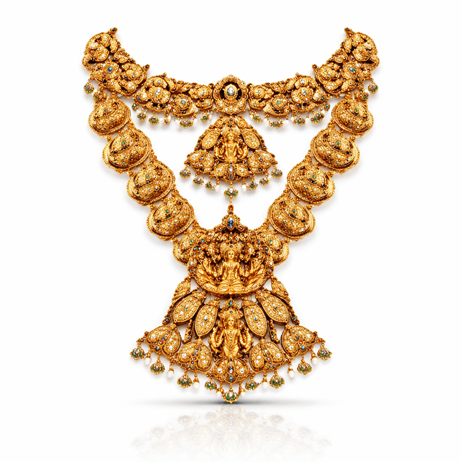 Goddess Lakshmi Antique Gold Haram Set - image 1