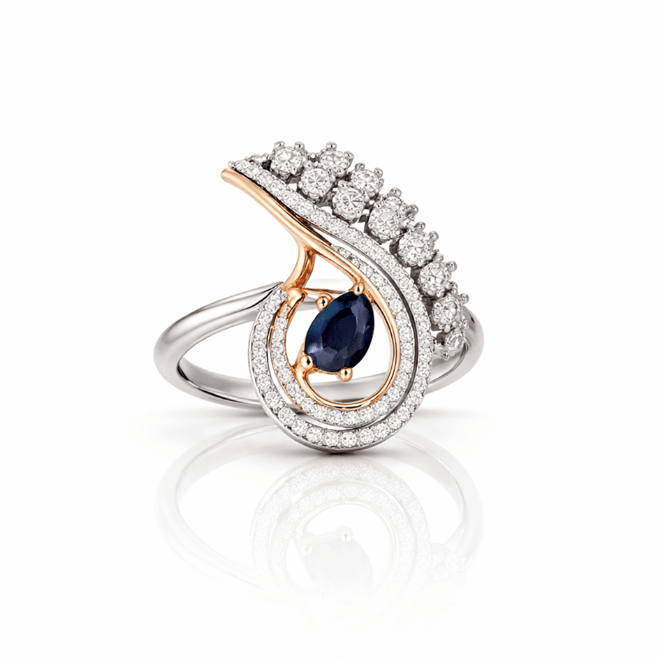 Sapphire Diamond Two-Tone Swirl Ring - image 1