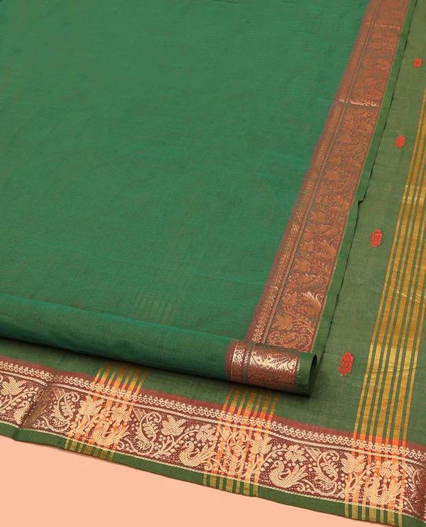Green Nine-Yard Cotton Saree - image 1