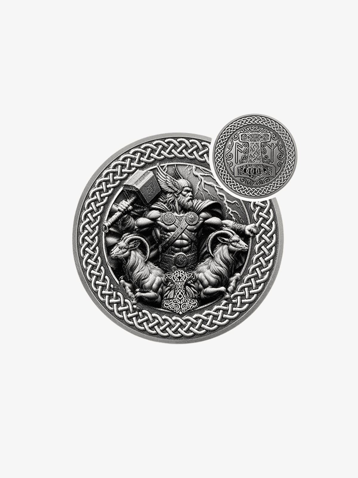 Thor Silver Coin – God of Thunder with Hammer Mjölnir - image 1