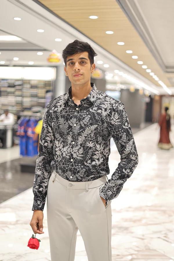 Black Cotton Blended Casual Shirt, Elevated with Vibrant Tropical Floral Prints, a Spread Collar, Full Sleeves, Slim Fit, and Regular Length - image 2