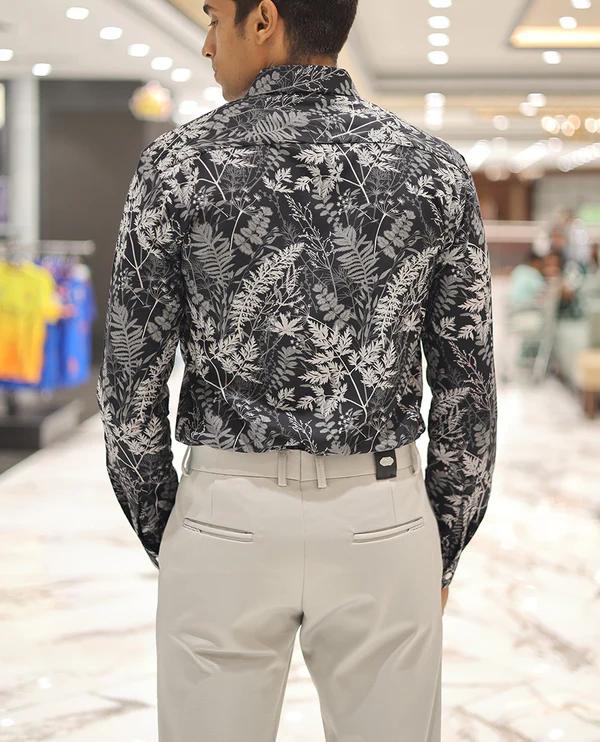 Black Cotton Blended Casual Shirt, Elevated with Vibrant Tropical Floral Prints, a Spread Collar, Full Sleeves, Slim Fit, and Regular Length - image 3