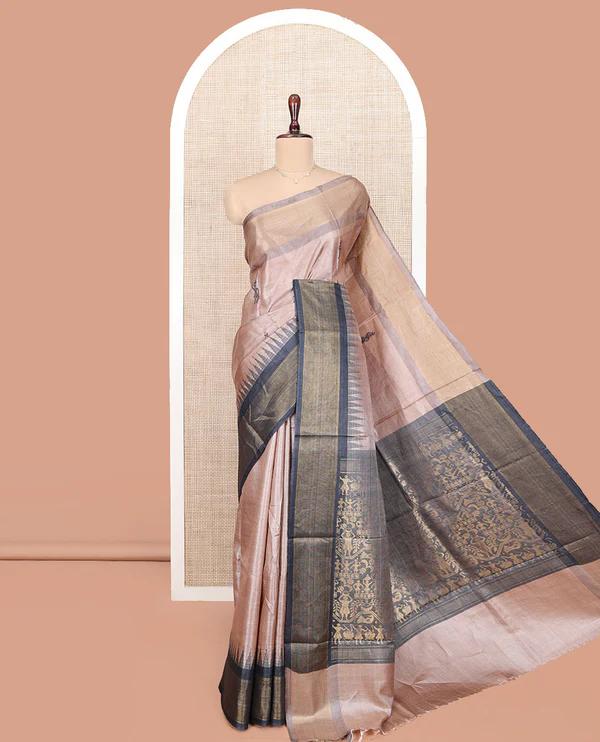 Pale Brown Tussar Silk Saree - image 1