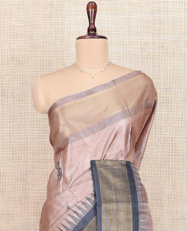 Pale Brown Tussar Silk Saree - image 2