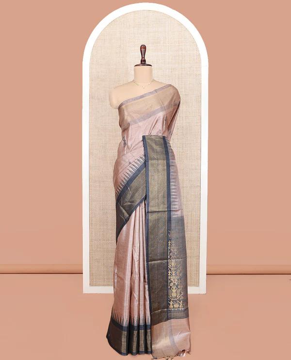 Pale Brown Tussar Silk Saree - image 3