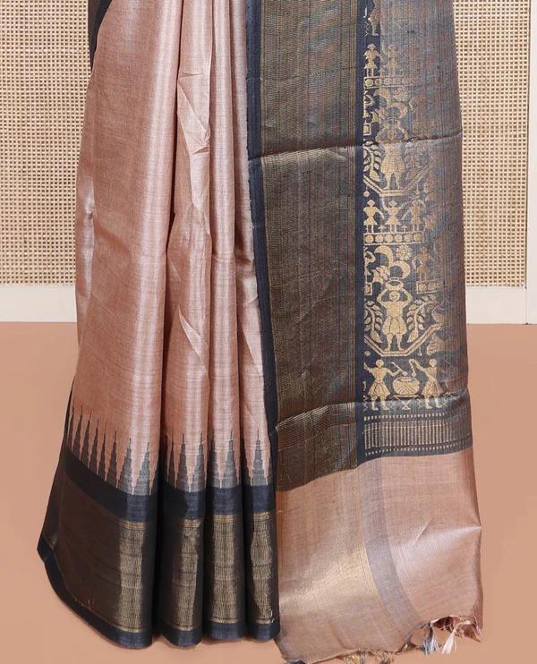 Pale Brown Tussar Silk Saree - image 4
