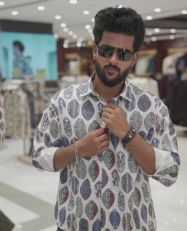 Cream-Blue Cotton-Blended Casual Shirt - image 3