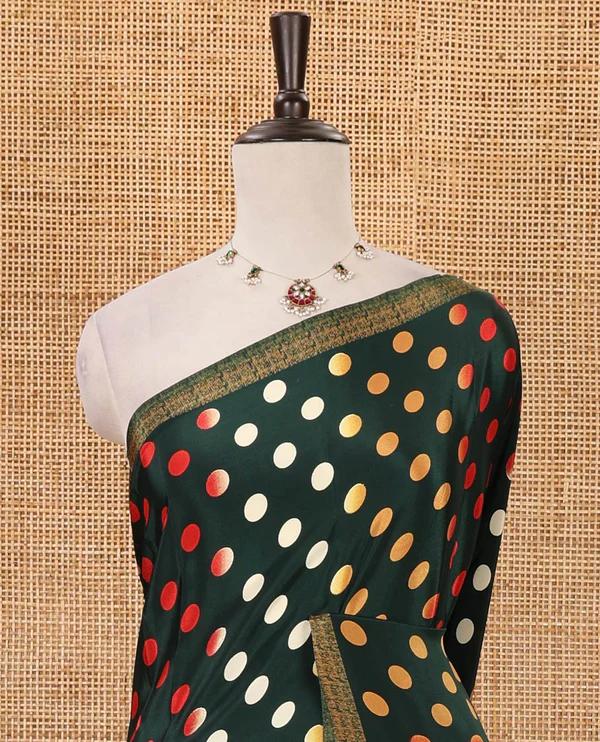Green colorful polka dots printed satin crepe saree - image 3
