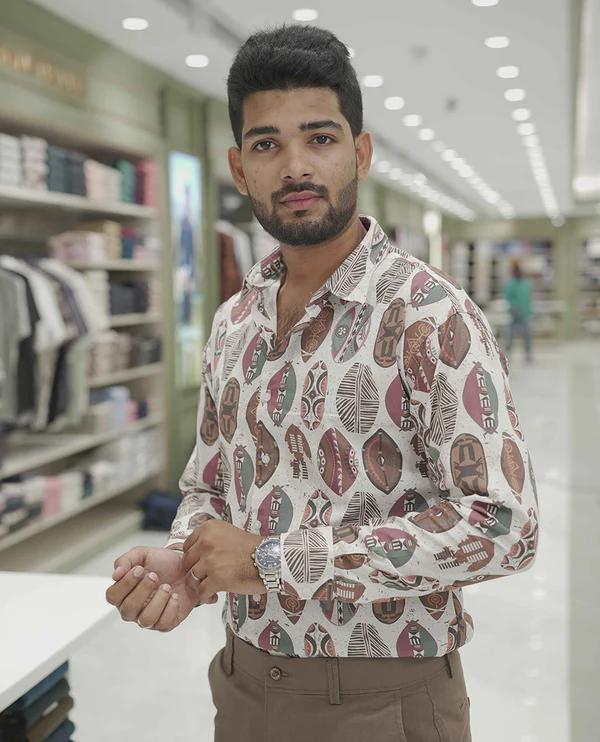 Cream-Brown Cotton-Blended Casual Shirt - image 1