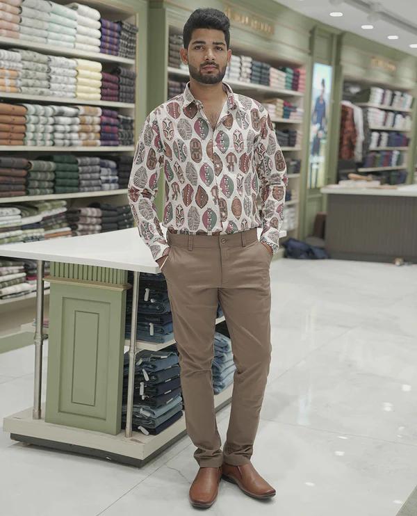 Cream-Brown Cotton-Blended Casual Shirt - image 2