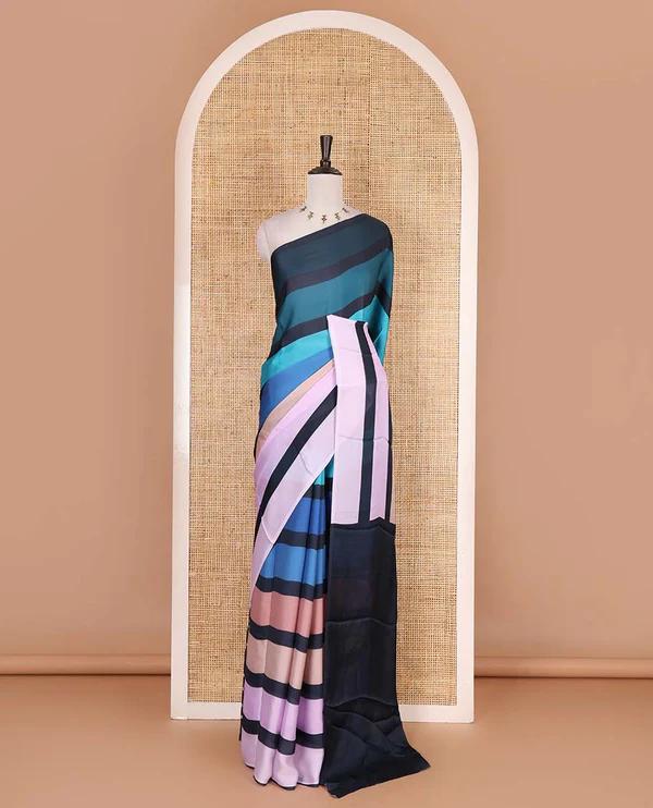 Borderless multi-color striped with sparsely buttas satin crepe saree - image 2