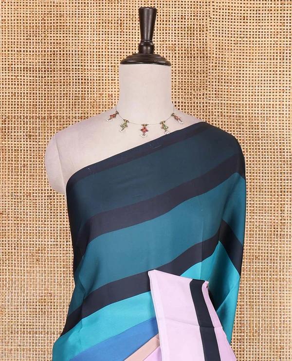 Borderless multi-color striped with sparsely buttas satin crepe saree - image 3