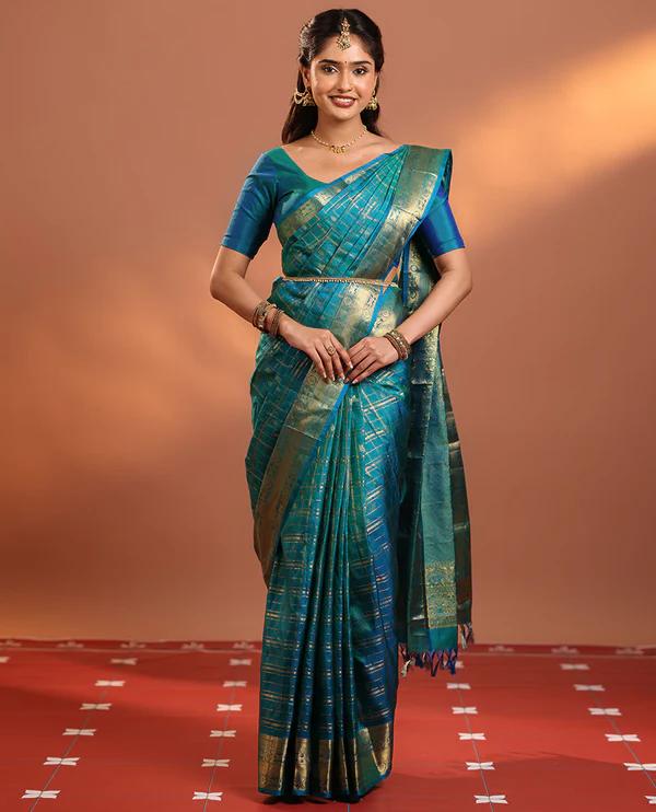 Peacock Blue Vasundhara Silk Saree - image 1