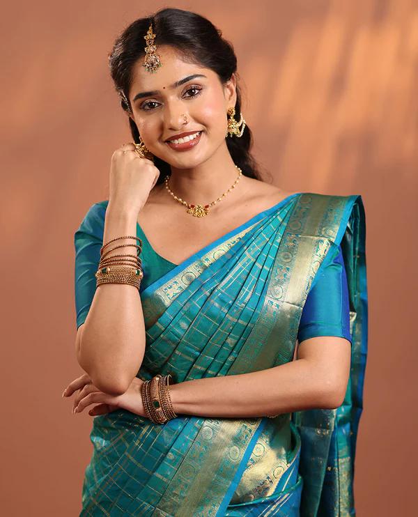 Peacock Blue Vasundhara Silk Saree - image 2