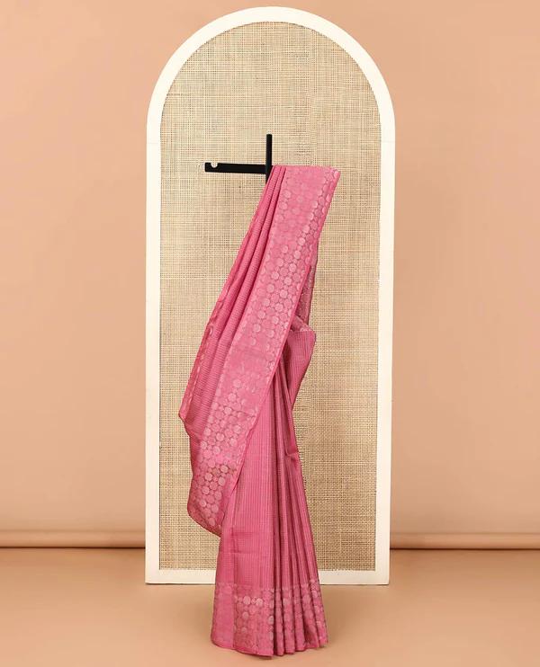 Pink muthu striped soft silk saree - image 1