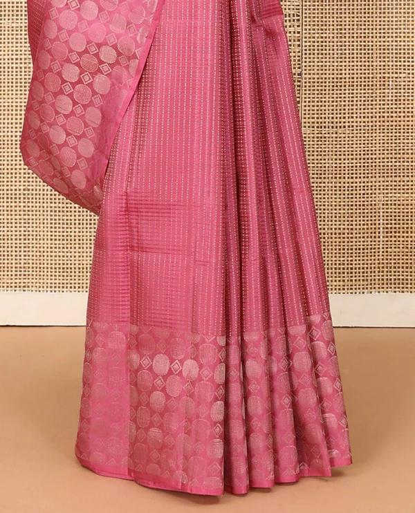 Pink muthu striped soft silk saree - image 3