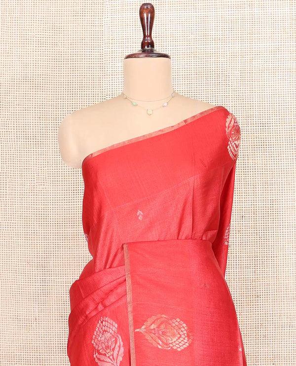 Borderless Red Tussar Silk Saree - image 2