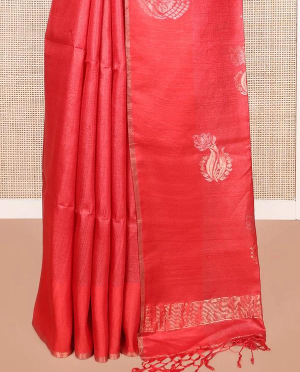 Borderless Red Tussar Silk Saree - image 3