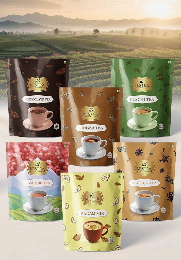 Assorted Tea Varieties Samplers: Badam mix, Masala Tea, Kashmiri, Elaichi, Chocolate, Ginger, - image 1