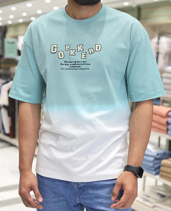 Teal Cotton-Blended Ombre T-Shirt - image 1