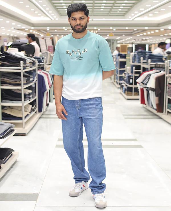 Teal Cotton-Blended Ombre T-Shirt - image 3
