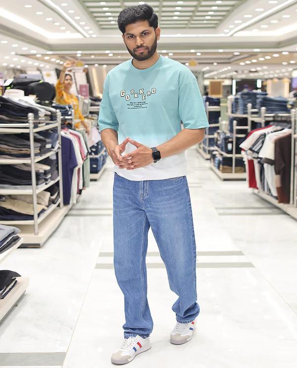 Teal Cotton-Blended Ombre T-Shirt - image 2