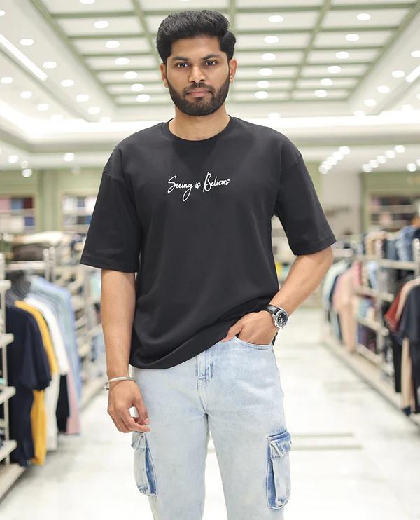 Black Glow in the Dark Cotton-Blended T-Sh - image 1