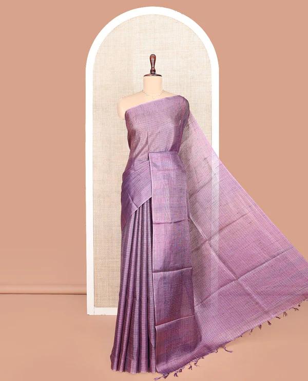 Borderless Violet Tussar Silk Saree - image 1