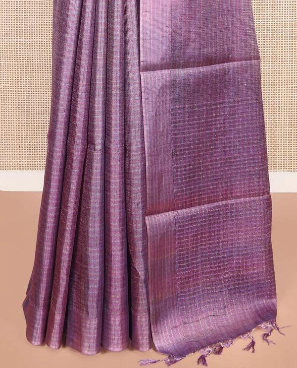 Borderless Violet Tussar Silk Saree - image 3