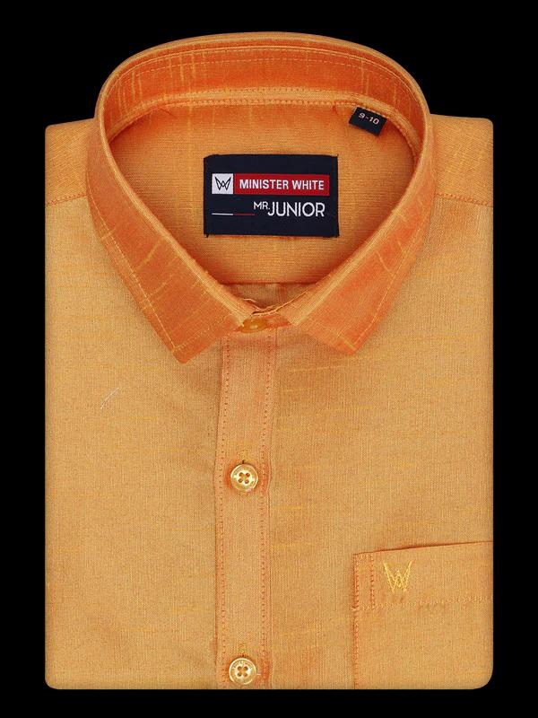 Boys Golden Yellow Color Half Sleeves Shirt with Gold Jari Flexi Dhoti - image 3