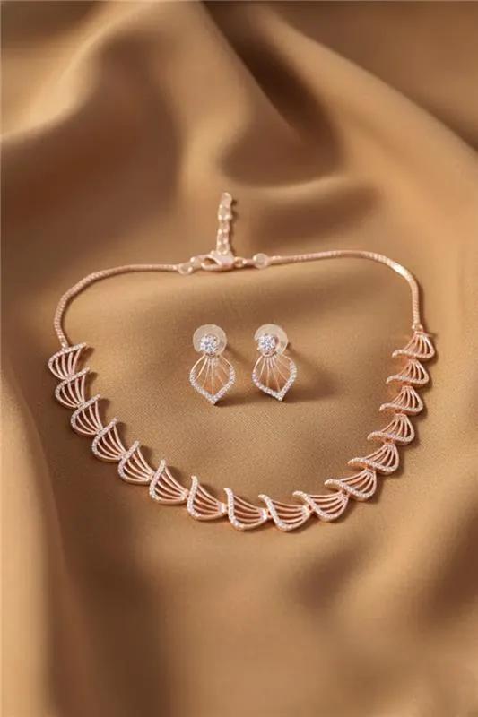 Rose Gold Fan Design AD Necklace Set - image 1