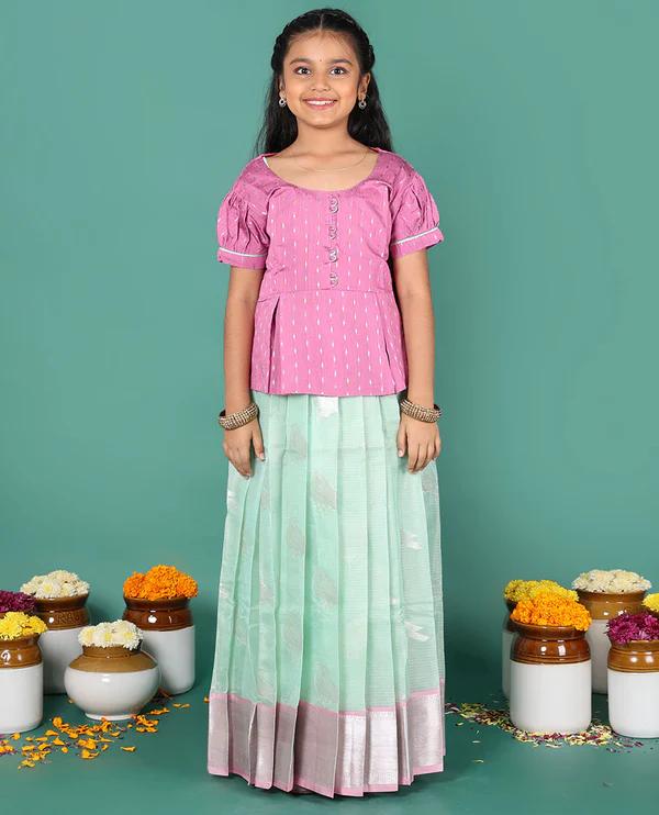 Blue readymade art silk pavadai - image 4