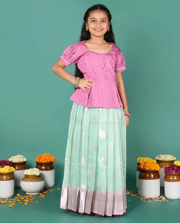 Blue readymade art silk pavadai - image 5