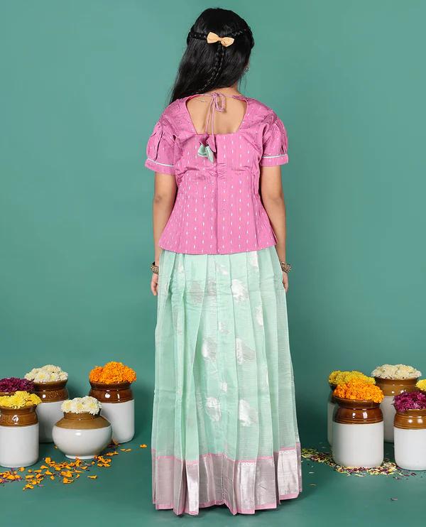 Blue readymade art silk pavadai - image 2