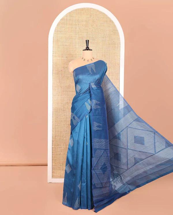 Blue Semi-Raw Silk Saree - image 1