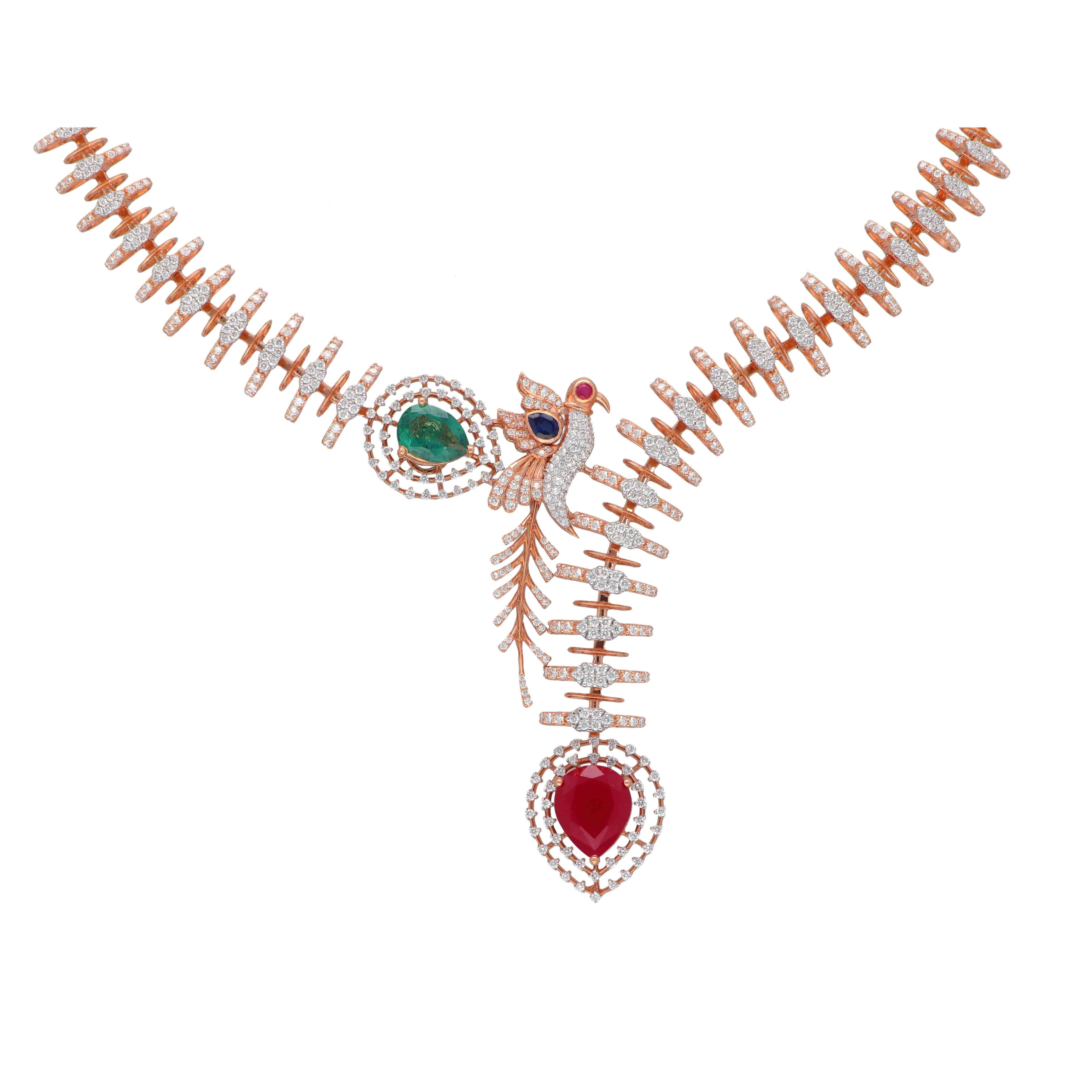 Red Heart Stone Diamond Necklace - image 1