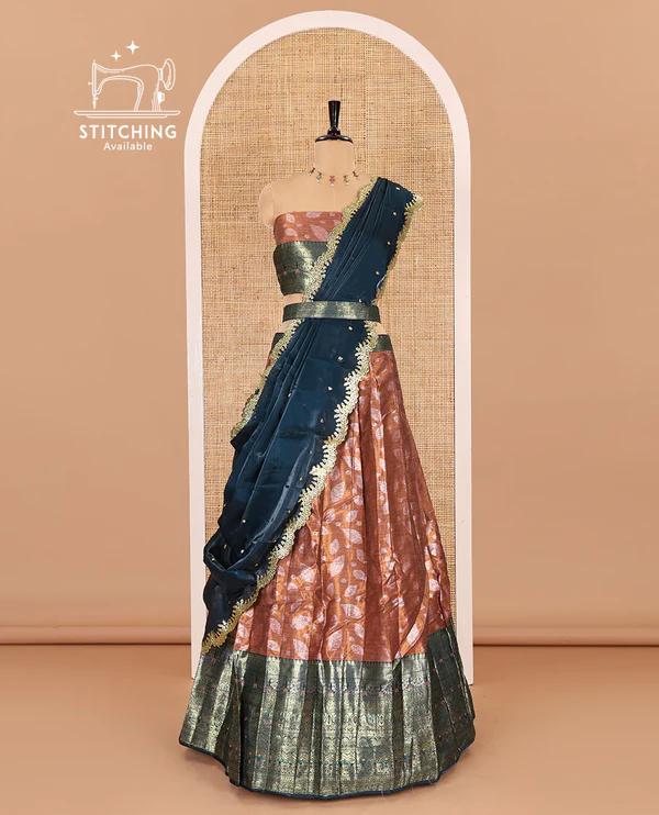 Copper and peacock color half-saree - image 1
