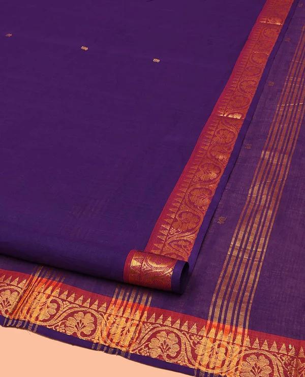 Violet Nine-Yard Cotton Saree - image 2