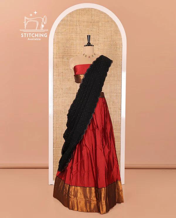 Maroon Taffeta Silk Half-Saree - image 1