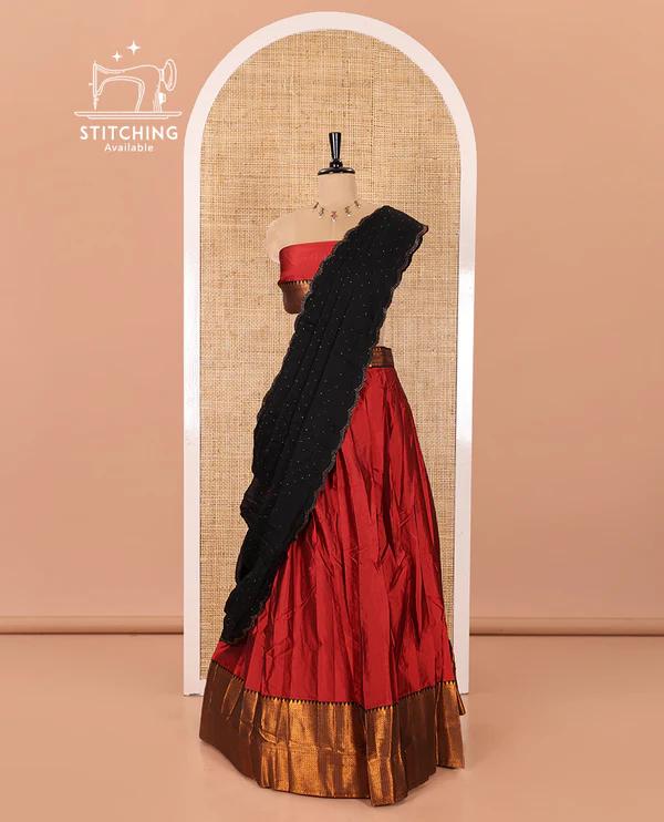 Maroon Taffeta Silk Half-Saree - image 3