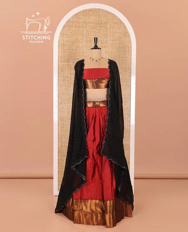 Maroon Taffeta Silk Half-Saree - image 4