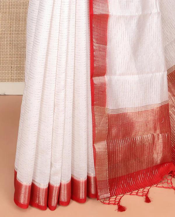White Assam Silk Saree - image 3